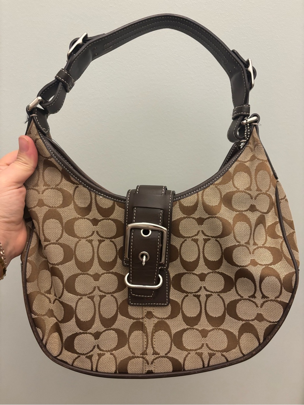 Y2K Vintage Coach Soho Hampton Hobo Shoulder Bag Brown Signature Jacquard Bag - Picture 14 of 15